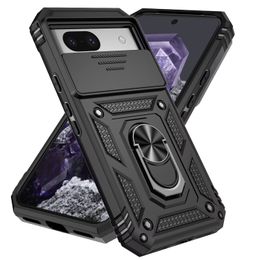 Camera Cases For Google Pixel 9 8 8A Pro Armor Antishock Sliding Window Phone Protection Ring Stand Shockproof Case