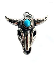 Pendant Necklaces Charming Sterling Silver Men's Turquoise Skull Ox Head