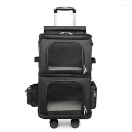 Cat Carriers Wheeled Carrier Prime Double Layer For 2 Cats Small Dogs Breathable Comfort Removable Rolling Wheels Trolley Dog Travel