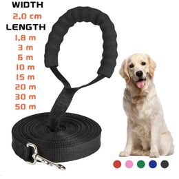 Dog Collars Leashes Long Nylon Leash with Comfortable Sponge Handle for Dogs Lanyard Outdoor Training Walk 1 8m 3 m 6m 10m 15m 20m 30m 50m Lead 231218