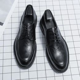 Dress Shoes Genuine Cow Leather Brogue Wedding Business Men Casual Flats Vintage Handmade Oxford For Black Burgundy 2023