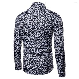 Men's Casual Shirts Fashionable Leopard Print Shirt Slim Fit Long Sleeve Button Down Tops M 3XL White/Brown