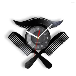 Wall Clocks Barber Shop Logo Clock Hairdressing Salon Interior Design Record Moustache With Combs Decor