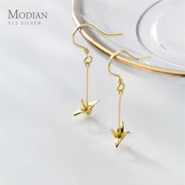 Moidan Fashion 925 Sterling Silver Cute Paper Crane Long Chain Drop Earrings for Women Girl Gold Color Earrings Fine Jewelry 21061266P