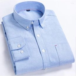 Men's Casual Shirts Cotton High Quality Spring Oxford Woven Long Sleeve Shirt For Men Loose Blue And White Striped