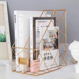 Decorative Objects Figurines Scandinavian Desktop Metal Bookends File Holder Book Support Stand Gold Storage Desk Iron Art Organiser Office Accessories 231219