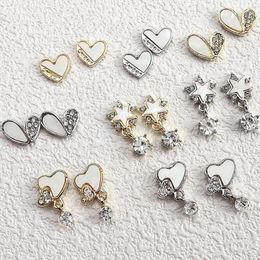 Nail Art Decorations 10pcs Shell Heart Rhinestones Charm 3D Double-deck Diamond Star Jewelry Parts DIY Luxury Japanese Manicure