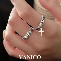 Wedding Rings Small Cross Dangle Ring 925 Sterling Silver Korean Fashion Minimalist Simple Polished Plain Wave Open Ring Jewellery for Women 231218