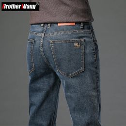 Mens Jeans Fall Cotton Stretch Slim Straight Version Business Fashion Denim Pants Vintage Blue Brand Trousers Black 231218