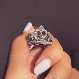 Charm Promise Crown Ring 100% Soild 925 sterling Silver Diamond cz Engagement Wedding Band Rings For Women men2297
