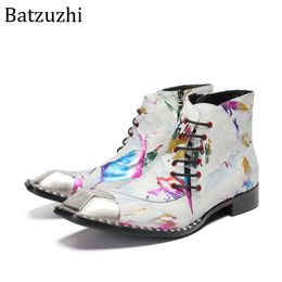 Batzuzhi Luxury Handmade Men's Boots Fashion Lace-up Zip Colour Leather Ankle Boots for Men Party, Wedding Shoes Male, Big Size 38-46