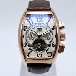 Geneva luxury leather band tourbillon mechanical men watch drop day date skeleton automatic men watches gifts FRANCK MULLE295k