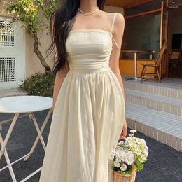 Casual Dresses Sweet Pleated Dress With Hanging Straps Sling Ruched Atmosphere