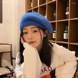 Berets Winter Women Mohair French Artist Style Warm Hat Retro Plain Beret Solid Color Elegant Lady Autumn Knitted Cap