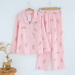Women's Sleepwear Autumn Cotton Feather Printed Trousers Clothes Homewear Pyjamas Long Sleeve Sleep Wears For Women