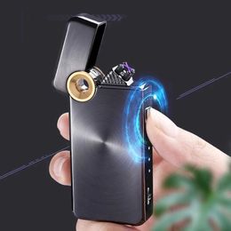 Metal Windproof Pulse Flameless Electric Lighter USB Charging Plasma Double Arc LED Power Display Unusual Gift for Men