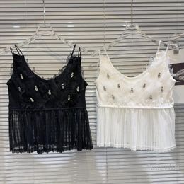 Women's Tanks Classic Style Drop-Shaped Diamond Crocheted Embroidery Tassel Pleated Camisole For Women Crop Top Holiday
