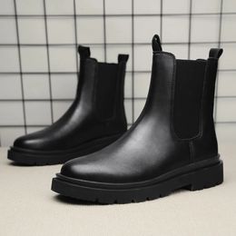 Boots Chelsea Men's Casual Leather Biker Boot High Top Slipon Trendy Allmatch Street Fashion Waterproof Antiwear Shoe 231218