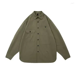 Men's Casual Shirts Men Japan Streetwear Vintage Amikaki Fashion Long Sleeve Loose Cargo Cityboy Oversize Shirt Women Blouses Coat
