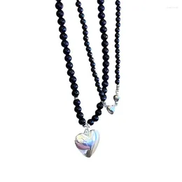 Pendant Necklaces Vintage Black Imitation Pearls Beaded Necklace Fashion Heart