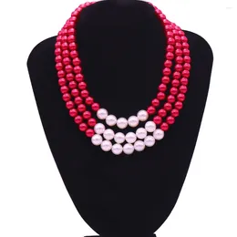Pendant Necklaces Double Nose Handmade Three Layers Red White Pearl Necklace Delta Symbol Women Party Gift Jewellery