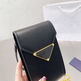 Designer Saffiano Leather Mini Purse Fashoion Pochette Golden Chain Shoulder Strap Compact Minimalist Cellphone bag with Back Card Slot Pocket