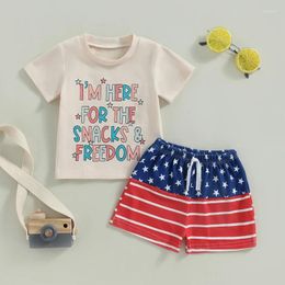 Clothing Sets 2Pcs Baby Boys Shorts Set Short Sleeve Letters Print Top With Elastic Waist Summer Toddler Infant Independence Day Outfit