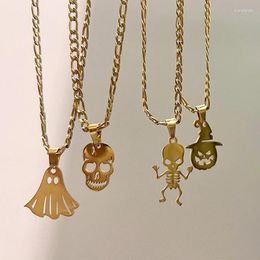 Pendant Necklaces Trendy Halloween Pumpkin Head Witch Hat Girl Necklace Stainless Steel Skull Skeleton Ghost Women Chain Fashion Jewelry