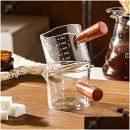 Coffee Tea Tools Drinkware Extraction Measuring Cup Glass Wooden Handle Small Milk Drop Delivery Home Garden Kitchen Dining Bar Dhkfe