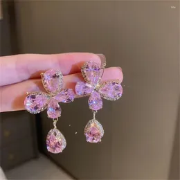 Dangle Earrings FYUAN Sweet Pink Butterfly Crystal Korean Style Water Drop Women Girls Jewellery