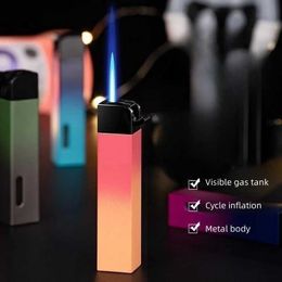 Creative Windproof Blue Flame Direct Charge Double Fire Lighter Butane No Gas Outdoor Cigar Visible Air Warehouse Men's Gif