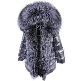 여자의 vests maomaokong 2023 겨울 고급 진짜 너구리 모피 칼라 다운 재킷 여자 후드 따뜻한 복어 코트 방수 겉옷 파카 231218
