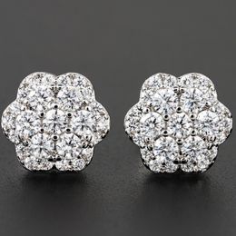 18k Yellow White Gold Colour Hip Hop Micro Full Paved Round Zircon CZ Stone Bling Iced Out Stud Earrings For Men Jewellery