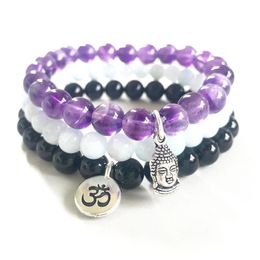 MG0854 New Deisgn Natural Aquamarine Braceelt Top Grade Black Tourmaline Om Bracelet Trendy Amethyst Buddha Charm Bracelet197S