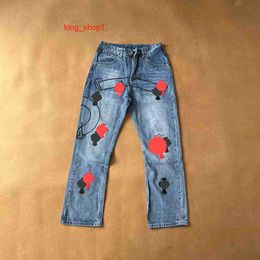 chromes pants jeans Men's Jeans 2023 Mens Designer Make Old Washed Chrome Straight Trousers Heart Letter Prints for Women Men 2 HCIF