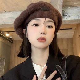 Berets Korean Knitted Beret Cap Women Autumn And Winter Warm Versatile Painter Hat Big Head Temperament Simple Beanie Bonnet Mujer