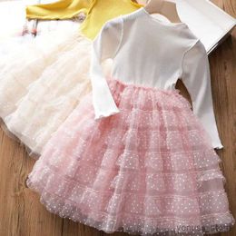 Girl's Dresses Girls Dress Fall Girls Long Sleeve Lace Cake Dress Baby Patchwork Polka Dot Mesh Dress Ropa De Nia Vestidos