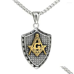 Pendant Necklaces Fashion Vintage Masonic Shield Necklace For Men Women Street Casual Jewellery Accessories Drop Delivery Pendants Otma2