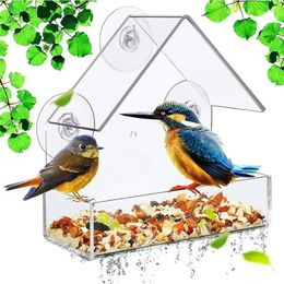 Other Bird Supplies Feeder Transparent House Type Feeding Cage With Suction Cup For Window Glass Hummingbird Outdoor Gazebo Accessories