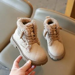 Boots Winter Children Shoes Leather Waterproof Plush Boots Kids Snow Boots Brand Girls Boys Casual Boots Fashion Sneakers 231219