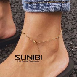 Anklets SUNIBI Stainless Steel Fish Lips Chain Anklet For Women Summer Beach Foot Jewelry On The Leg Minimalist Anklets FemaleL231219