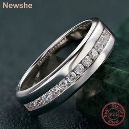 Wedding Rings she Genuine 925 Sterling Silver Wedding Rings for Men Half AAAAA Cubic Zircon Romantic Jewellery Size 7-14 231218