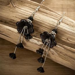 Dangle Earrings 1Pair Gothic Black Acrylic Flower Pendant Tassel Stud Punk Drop For Women Fashion Jewellery Gift
