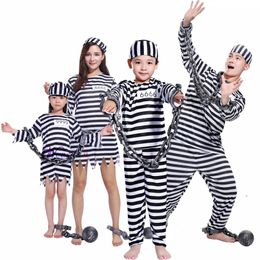 Costume Theme Costume Adult Kids Striped Prisoner Costume Prison Suit Uniform Chains Family Matching Outfits Cosplay Clothes For Party Hal