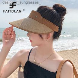 Visors Empty Top Hat Sun Protection Big Brim C For Women Summer Outdoor Beach Anti UV Vinyl Hats Female Handmade Str Cs BonnetL231219
