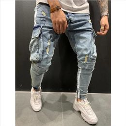 Men's Jeans Mens Denim Pocket Pants Summer Autumn Thin Slim Regular Fit Straight Elasticity Stretchy Male Blue Black Trousers 231218