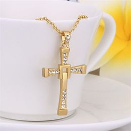 High quality men's cross 18k gold jewelry pendant necklace WGN703 A Yellow Gold white gemstone Necklaces with chains228D