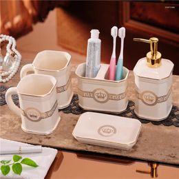 Bath Accessory Set Crown Bathroom Ivory Toothbrush Rack Soap Dish Lotion Dispenser Tooth Glass Washingroom Decoration Supplies