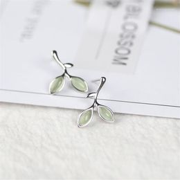 Stud Leaf Shape Earring 925 Sterling Silver Earings For Women Opal Green Stone Ear Pierced Earings1306w