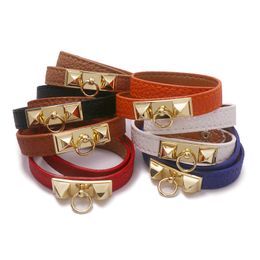 Personalised new Vintage Pearl Brass Letter Colourful Leather Bracelet Punk Hip Hop bracelets Designer Jewellery M01032